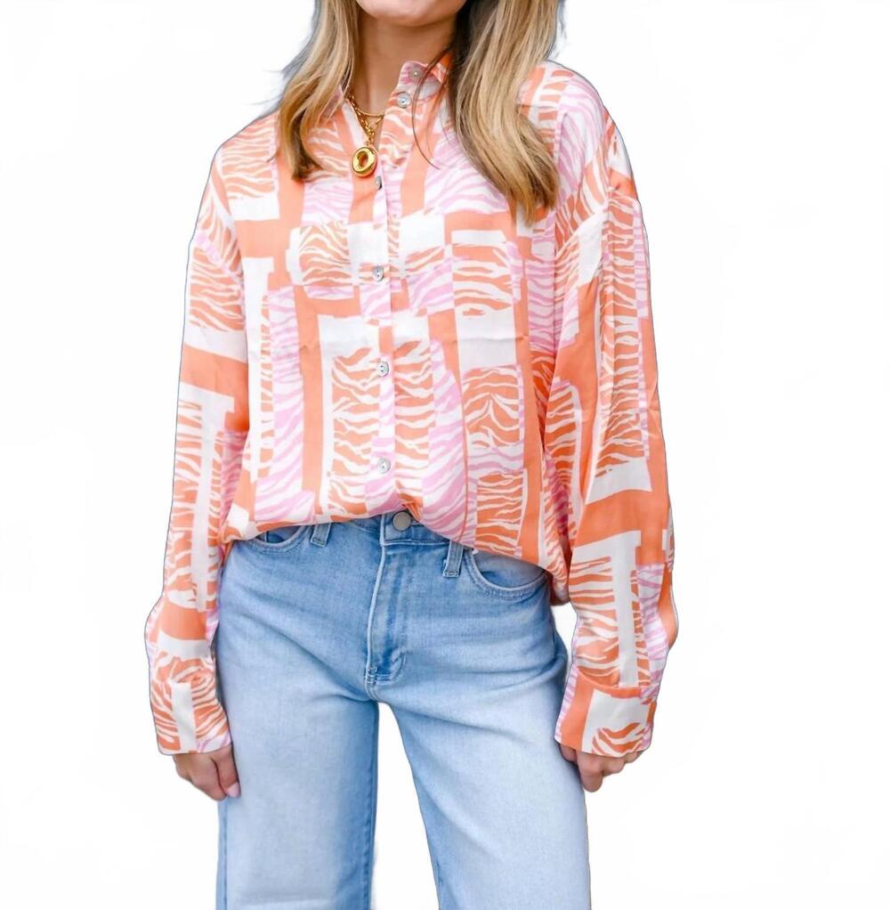 NEW ESQUALO divine blocks printed blouse in orange